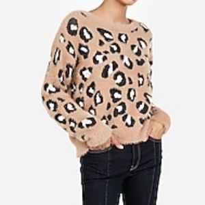 EXPRESS FUZZY LEOPARD PULLOVER SWEATER